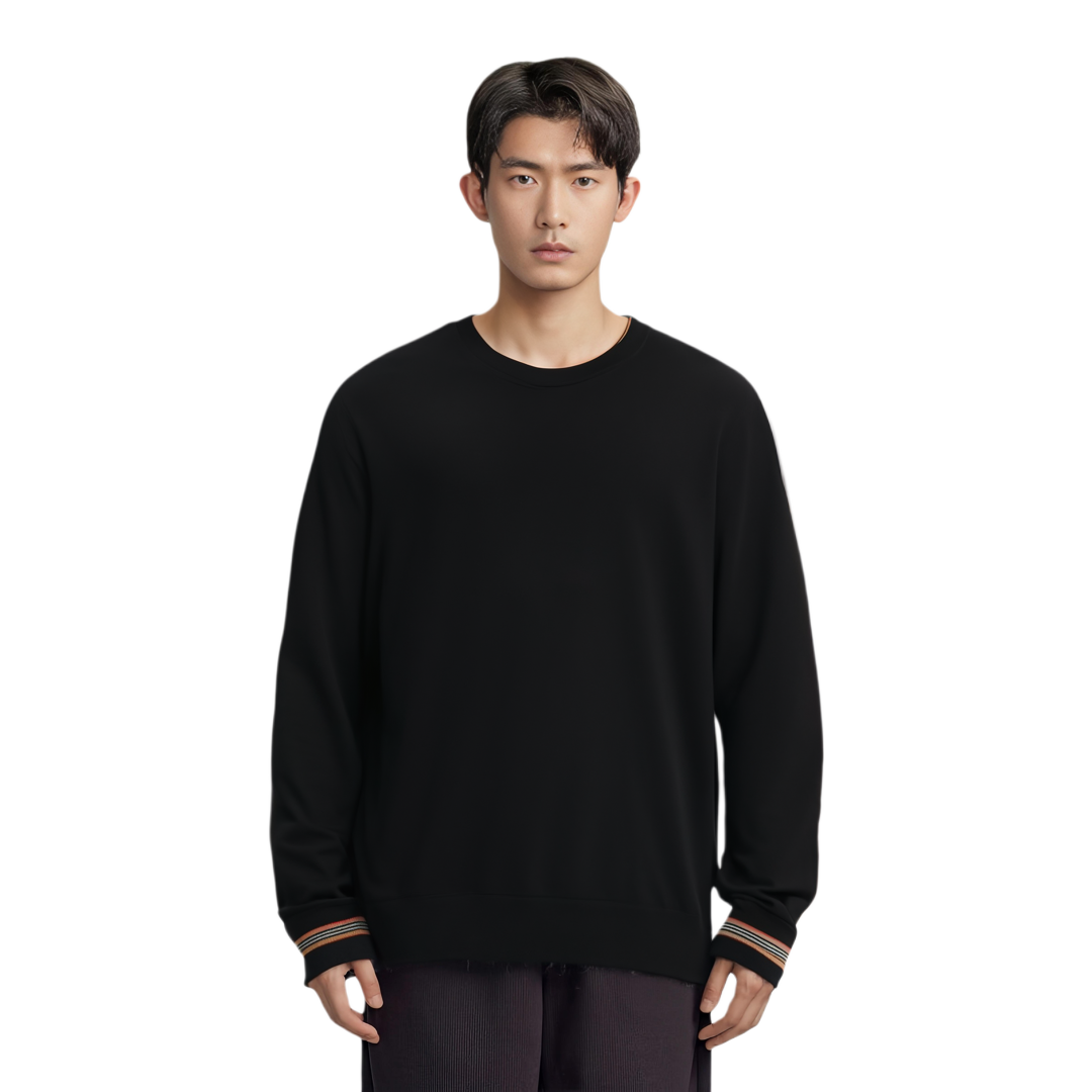 Shop Burberry  Black Striped Crewneck Long Sleeve Sweater. 80926211