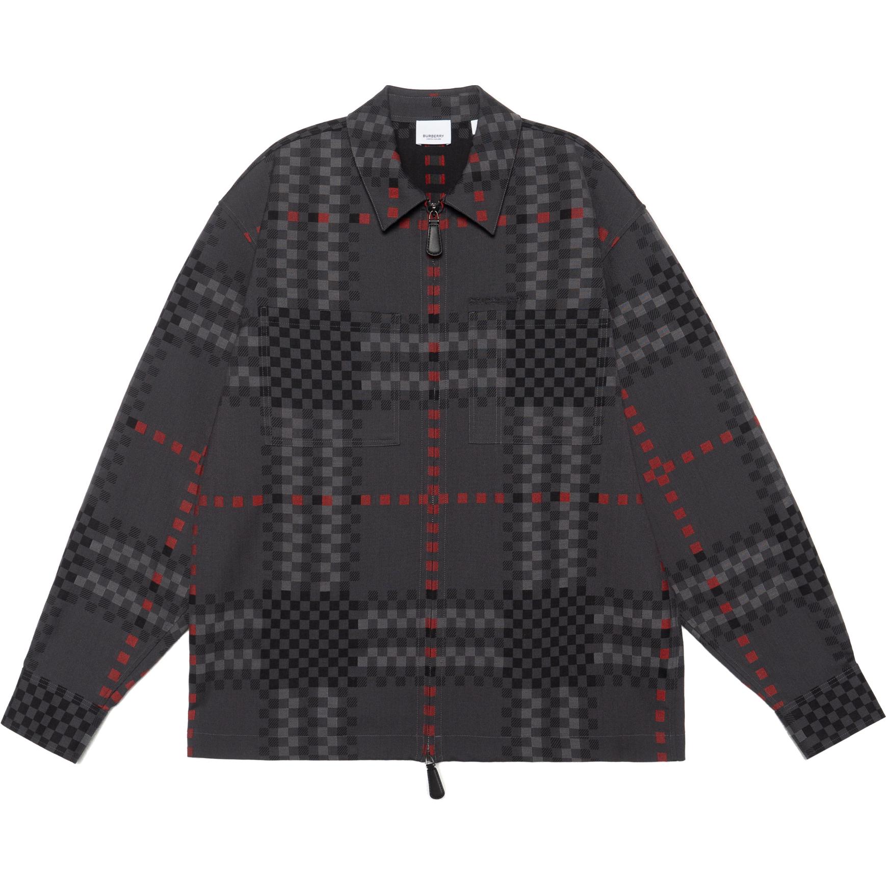 Burberry  Black Wool Blend Patterned Zip-Up Long Sleeve Shirt 80636301