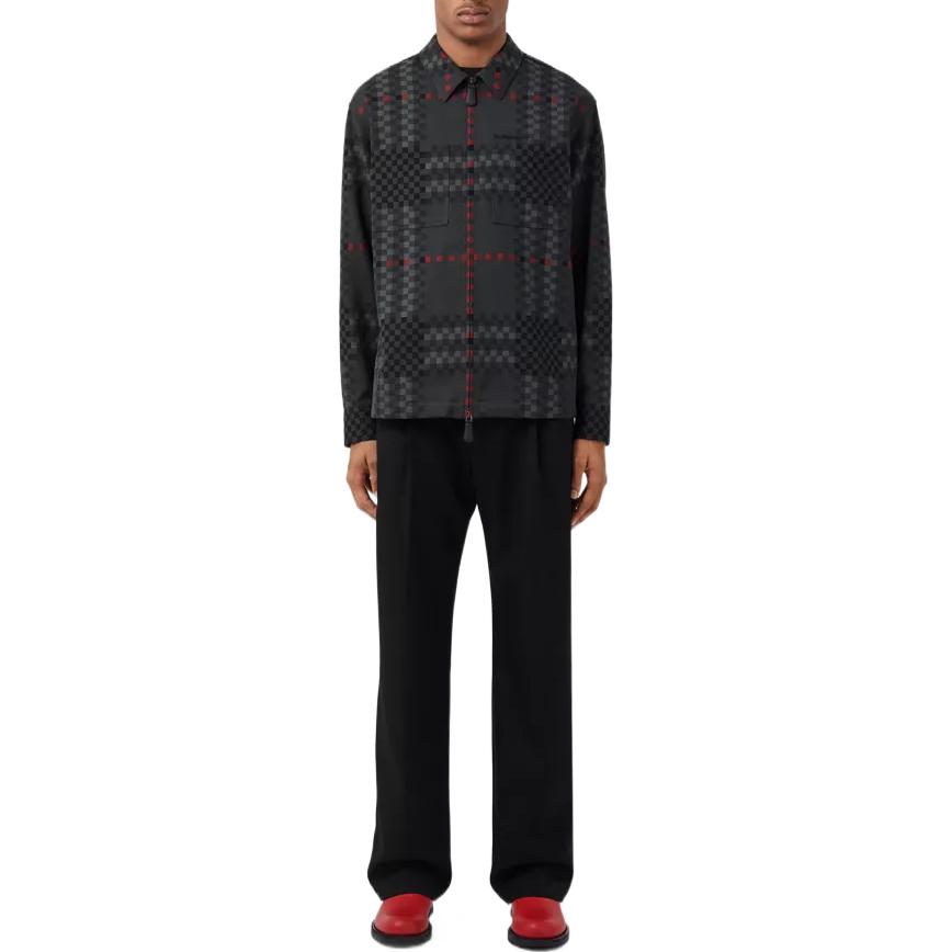 Shop バーバリー ブラック ウール混 パターン ジップアップ 長袖シャツ 80636301