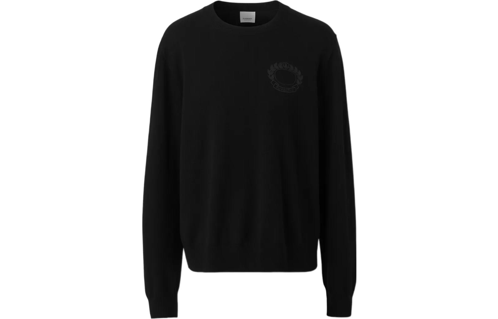 Burberry  Black Wool Sweater with Solid Color Oak Leaf Embroidery. 80636361