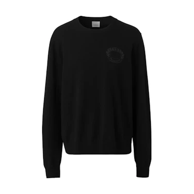 Burberry Black Wool Sweater with Solid Color Oak Leaf Embroidery. 80636361
