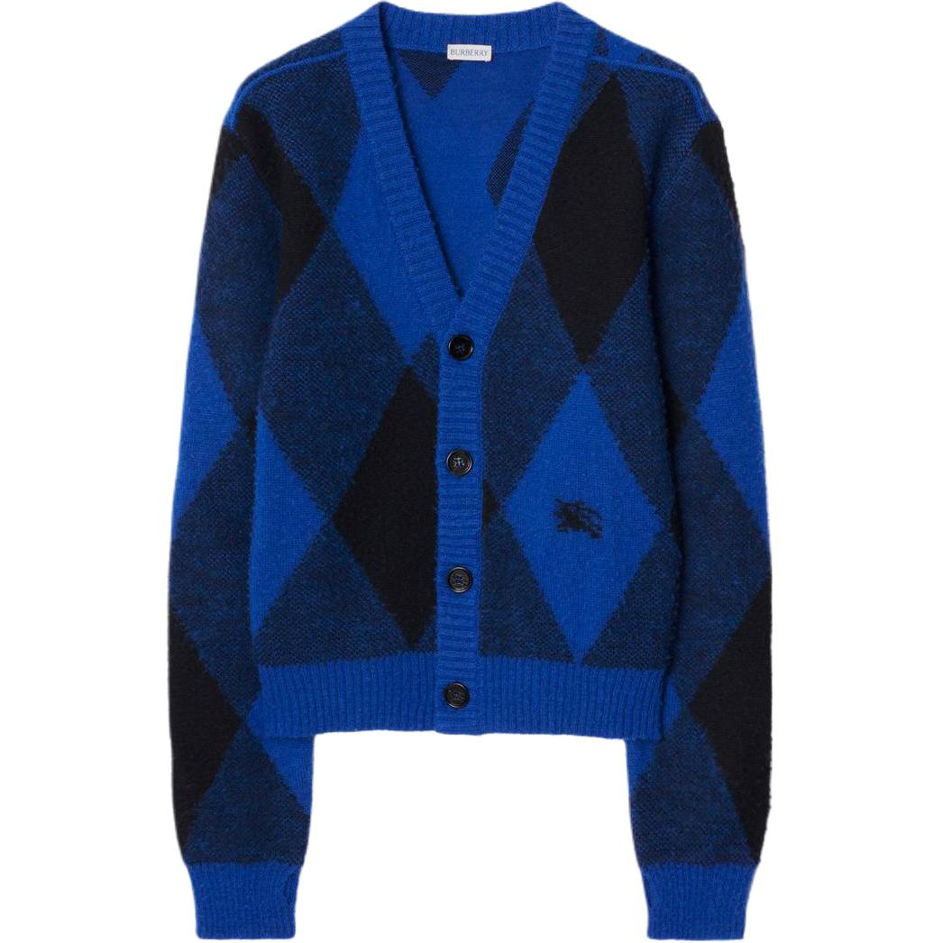 Buy 博柏利 蓝色菱格拼色长袖毛衣 80777541