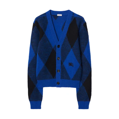 Burberry Blue Argyle Pattern Colorblock Long-Sleeve Sweater 80777541