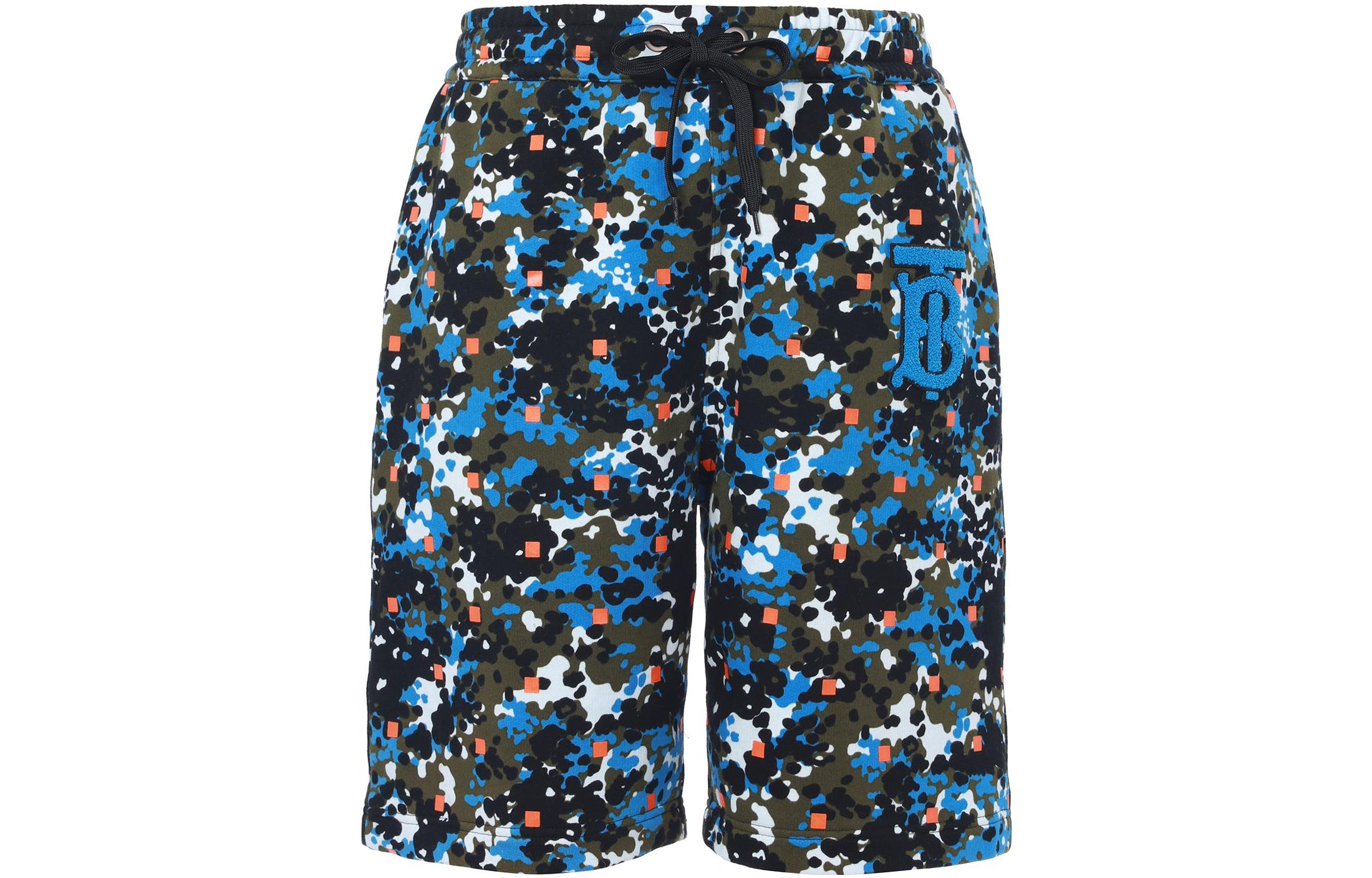 Shop Burberry  Blue Camouflage Logo Print Casual Shorts. 80341561