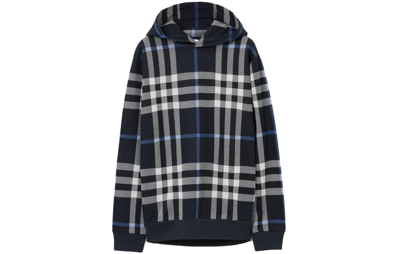 Burberry  Blue Check Jacquard Hoodie Long Sleeve Sweatshirt 80706691