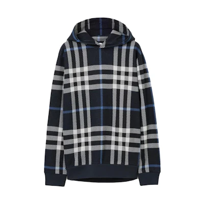 Burberry Blue Check Jacquard Hoodie Long Sleeve Sweatshirt 80706691