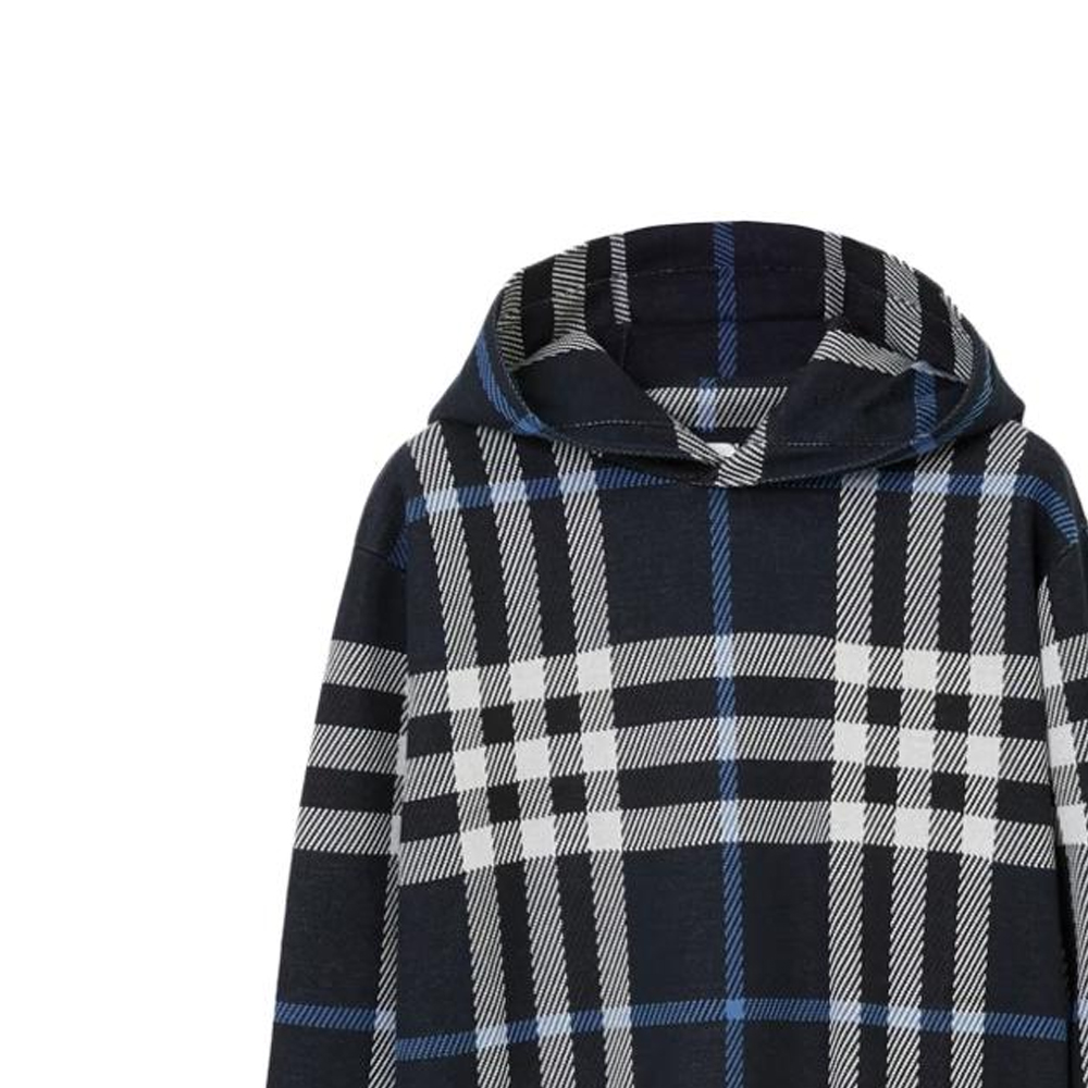 Details for Burberry  Blue Check Jacquard Hoodie Long Sleeve Sweatshirt 80706691