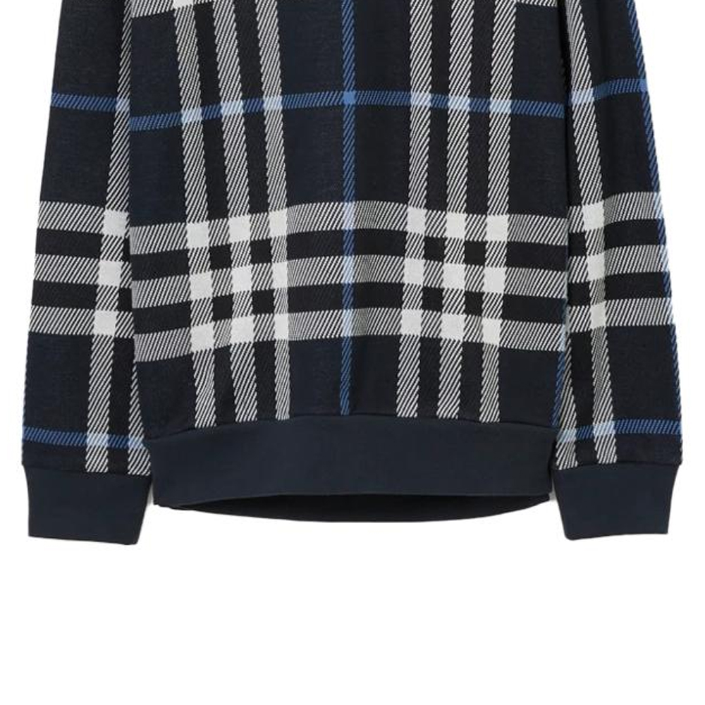 Sizing Burberry  Blue Check Jacquard Hoodie Long Sleeve Sweatshirt 80706691