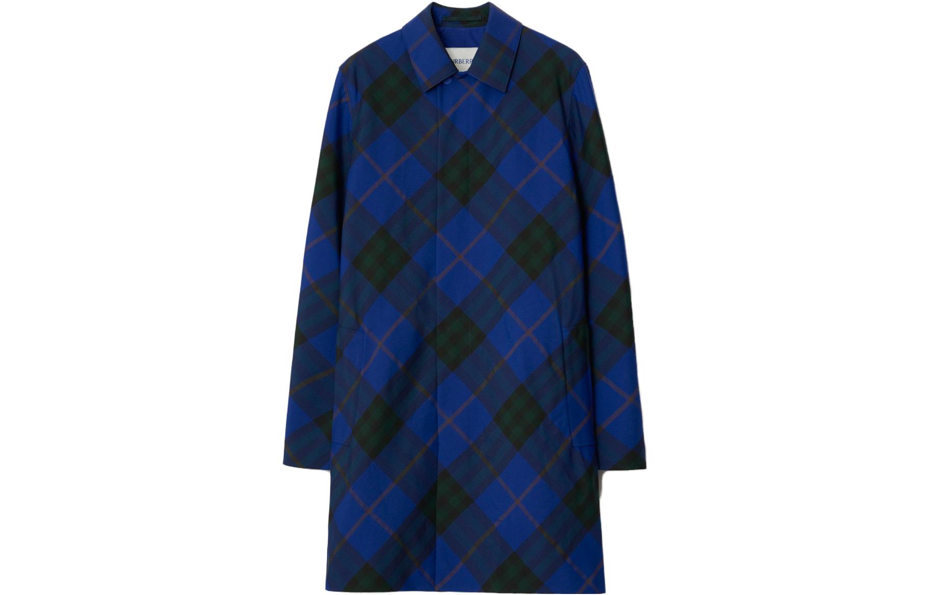 Burberry  Blue Check Print Single-Breasted Casual Long Sleeve Coat 80855961