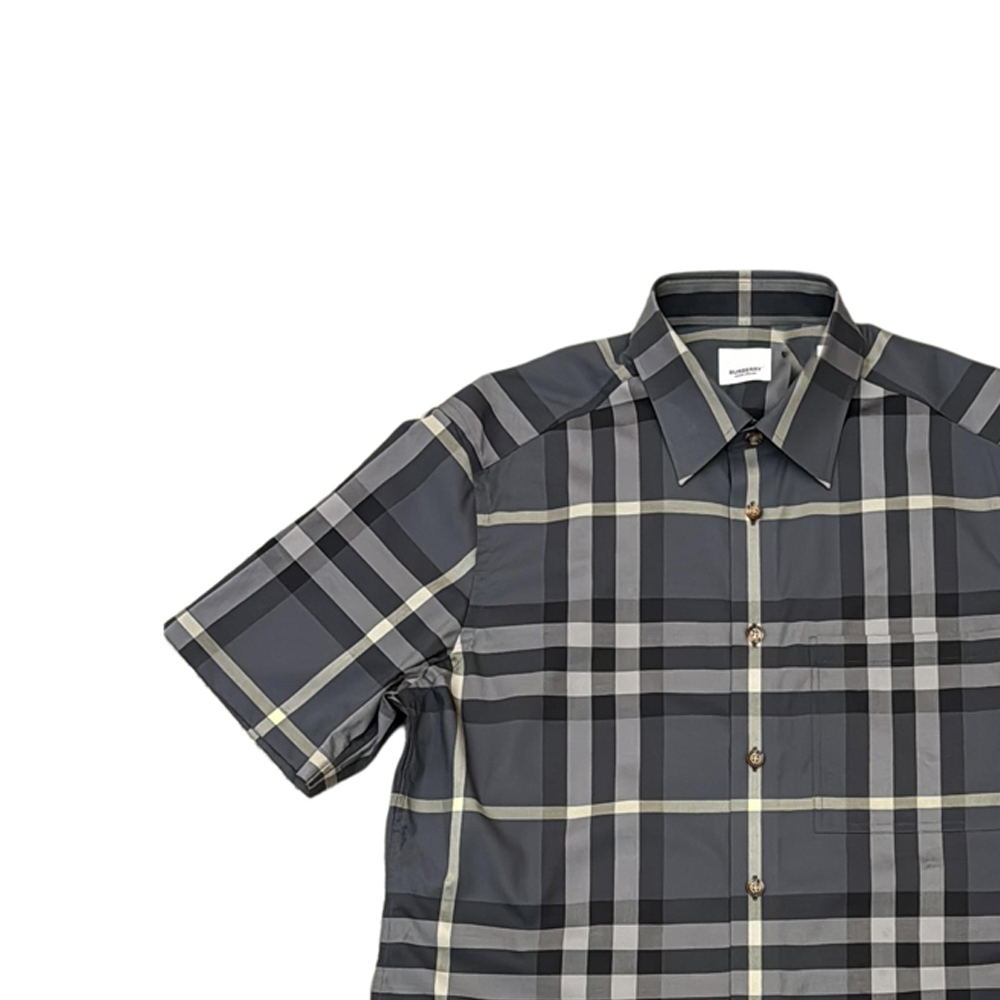 Shop 버버리 블루 체크 반소매 버튼업 셔츠. 80842931