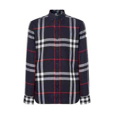 Burberry Blue Check Single-Breasted Long-Sleeve Shirt. 40056141