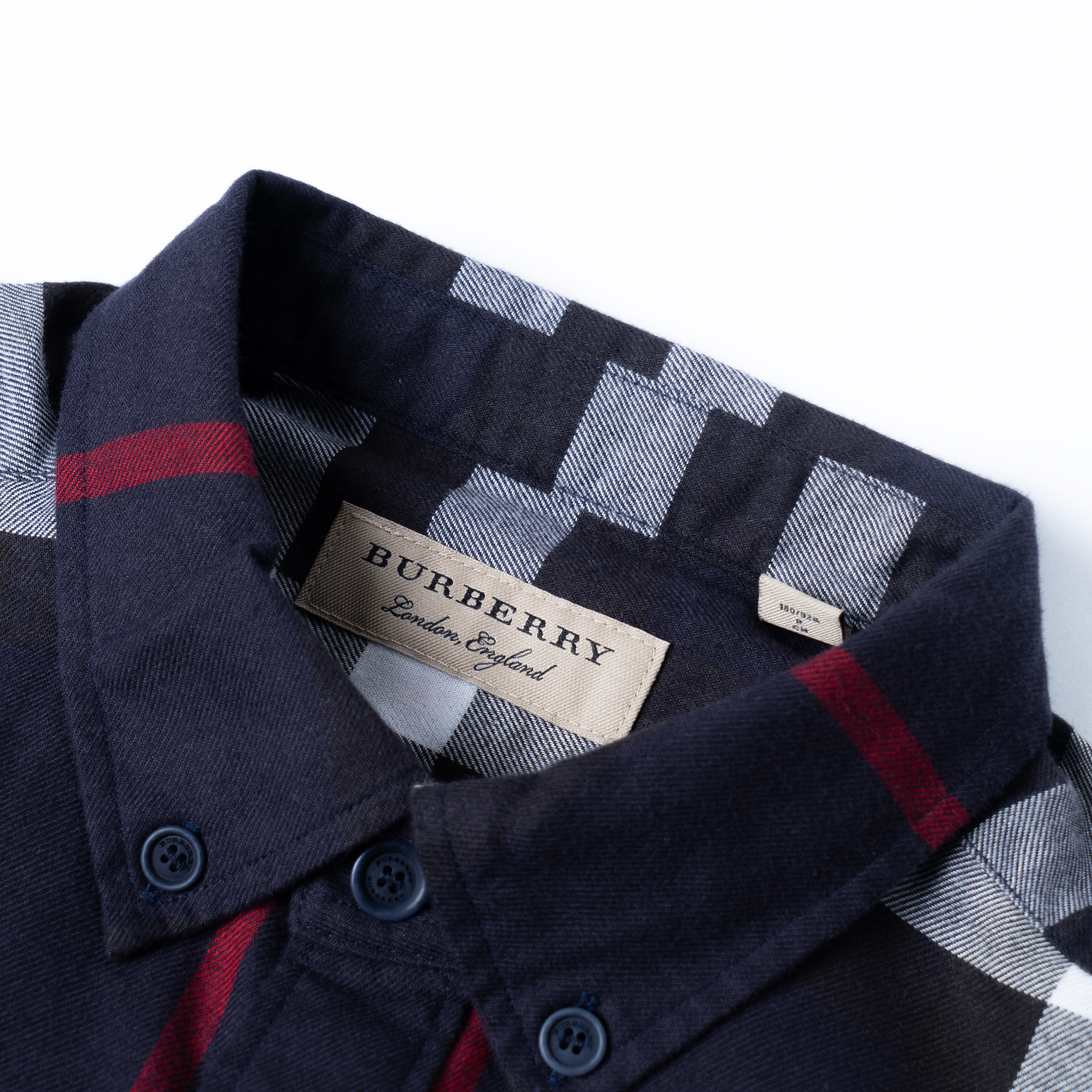 Shop 버버리 블루 체크 싱글 브레스티드 긴소매 셔츠. 40056141