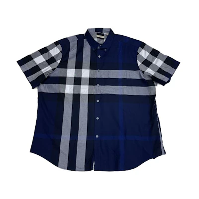 Burberry Blue Checkered Button-Down Short-Sleeve Shirt 40048511