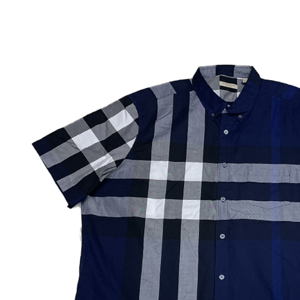 Shop Burberry  Blue Checkered Button-Down Short-Sleeve Shirt 40048511