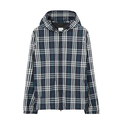 Burberry Blue Checkered Hooded Long-Sleeve Casual Jacket 80708711