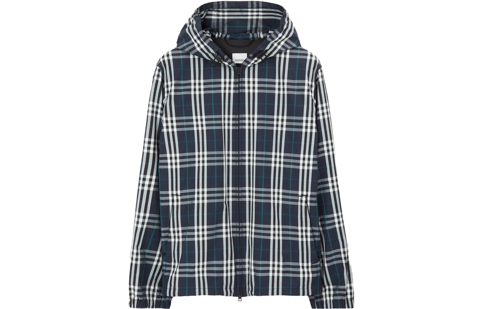 Order Burberry  Blue Checkered Hooded Long-Sleeve Casual Jacket 80708711