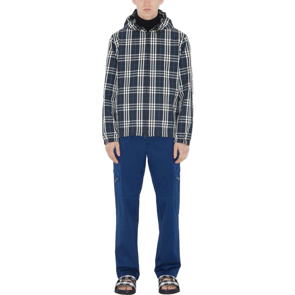 Lookbook Burberry  Blue Checkered Hooded Long-Sleeve Casual Jacket 80708711