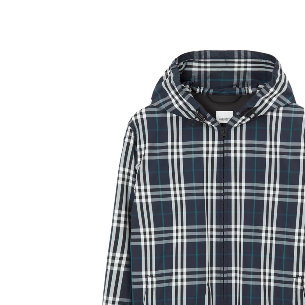 Details for Burberry  Blue Checkered Hooded Long-Sleeve Casual Jacket 80708711