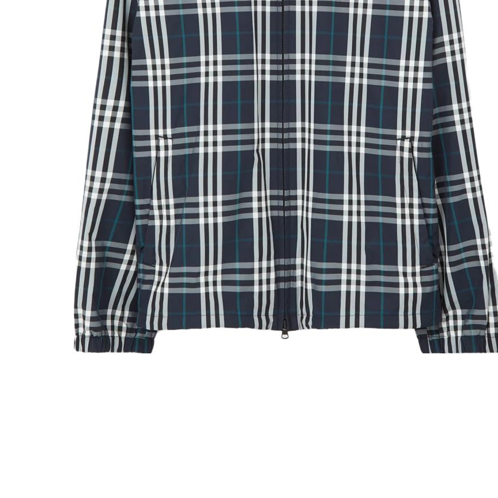 Sizing Burberry  Blue Checkered Hooded Long-Sleeve Casual Jacket 80708711