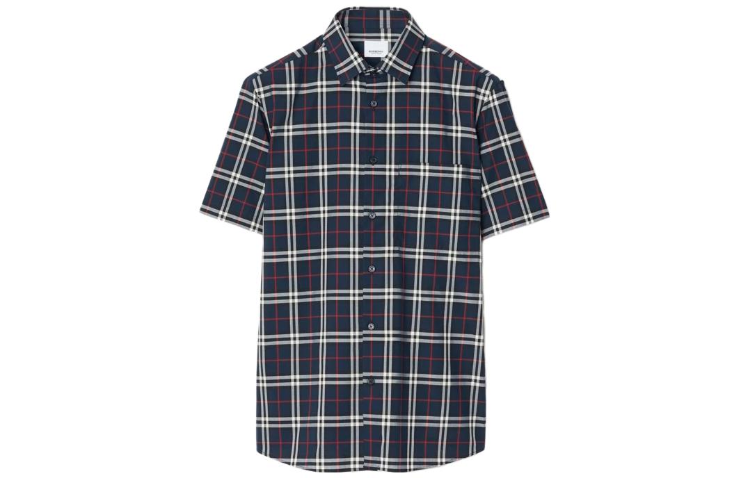 Buy Burberry  Blue Checkered Short-Sleeve Casual Shirt. 80795901