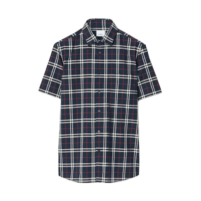 Burberry Blue Checkered Short-Sleeve Casual Shirt. 80795901
