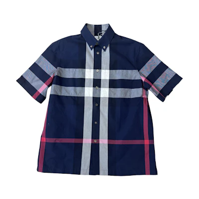 Burberry Blue Colorblock Check Short-Sleeve Shirt. 80735051