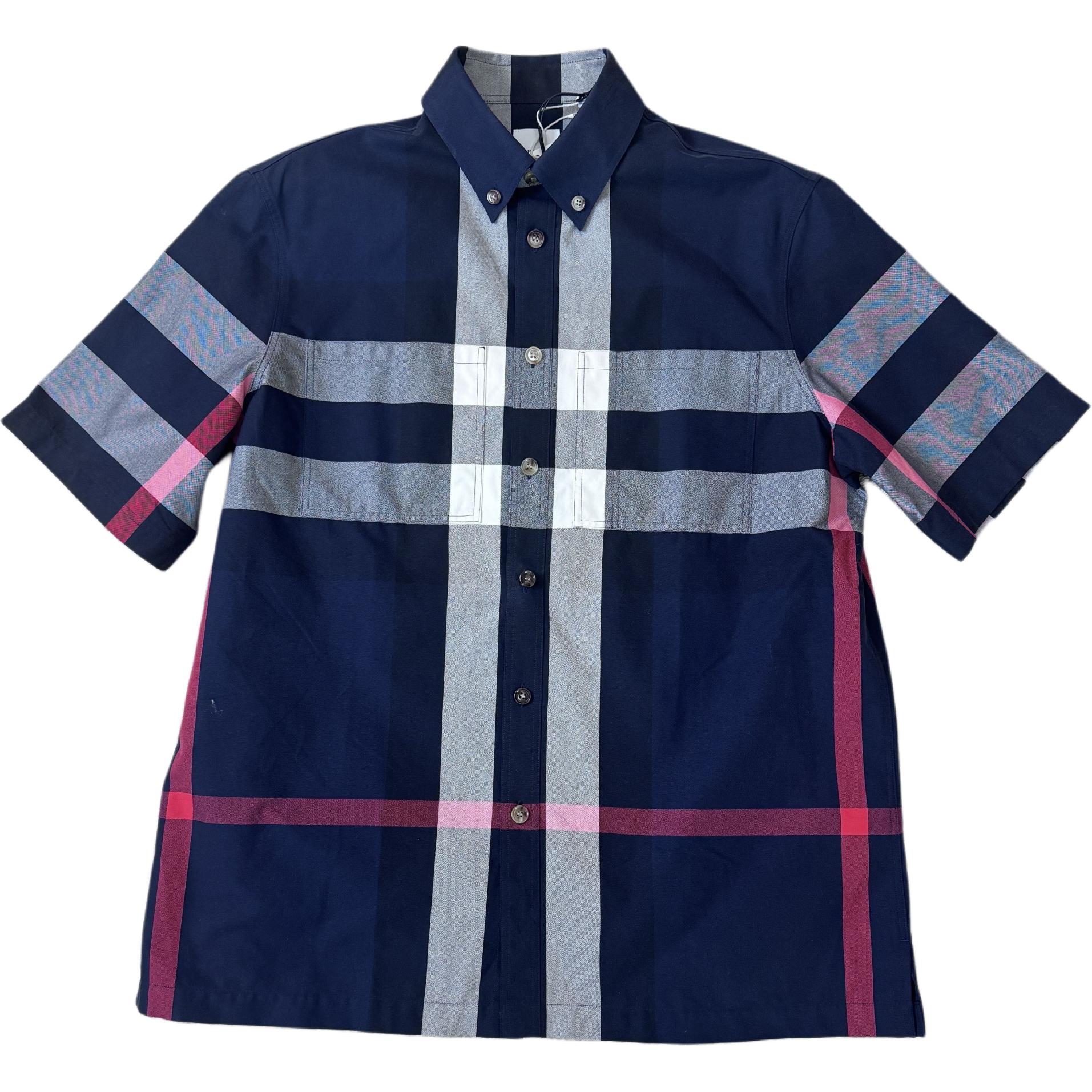 Order 버버리 블루 컬러블록 체크 반팔 셔츠. 80735051