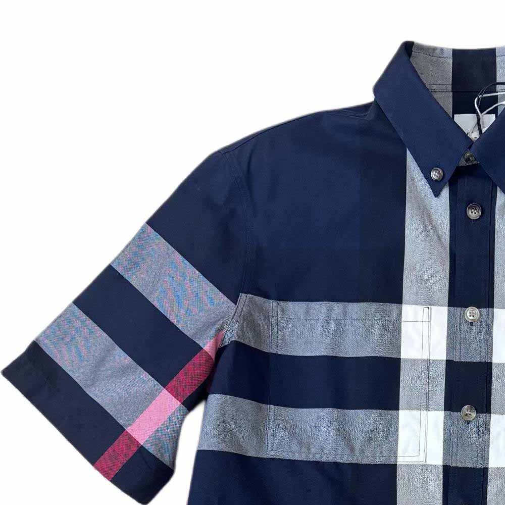 Details for 버버리 블루 컬러블록 체크 반팔 셔츠. 80735051