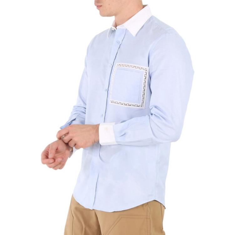 Burberry  Blue Colorblock Single-Breasted Long-Sleeve Shirt. 45629771 圖 4