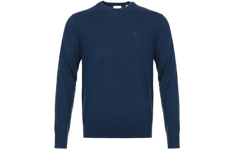 Buy Burberry  Blue Crewneck Knit Sweater with Embroidered Logo. 80133511
