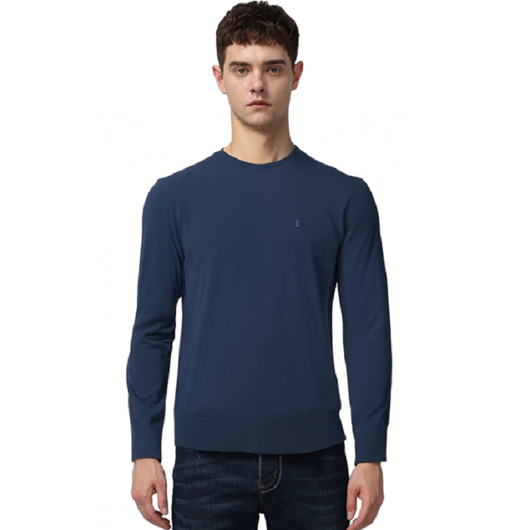 Shop Burberry  Blue Crewneck Knit Sweater with Embroidered Logo. 80133511