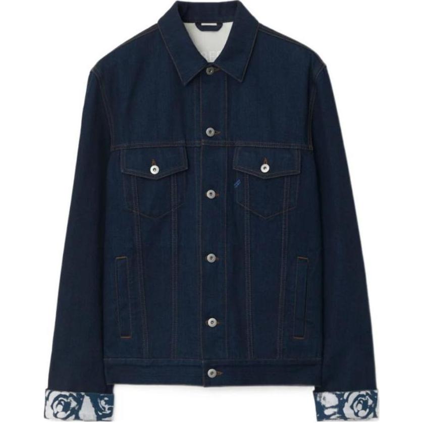 Burberry  Blue Denim Jacket with Logo Collar and Single-Breasted Design. 80807701