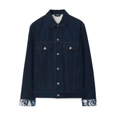 Burberry Blue Denim Jacket with Logo Collar and Single-Breasted Design. 80807701