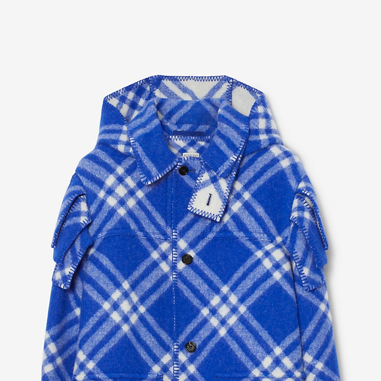 Burberry  Blue Hooded Plaid Wool Coat with Pockets and Long Sleeves 80789131 圖 7