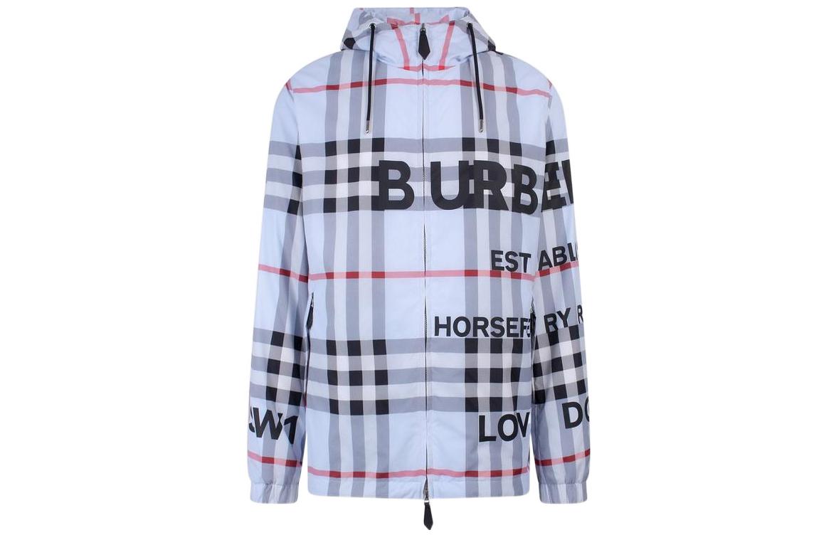 Burberry  Blue Hooded Zip-Up Jacket with Letter Print Design. 80502831
