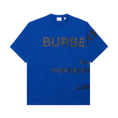 Burberry Blue Letter Print Crewneck Slim Fit T-Shirt 80847351