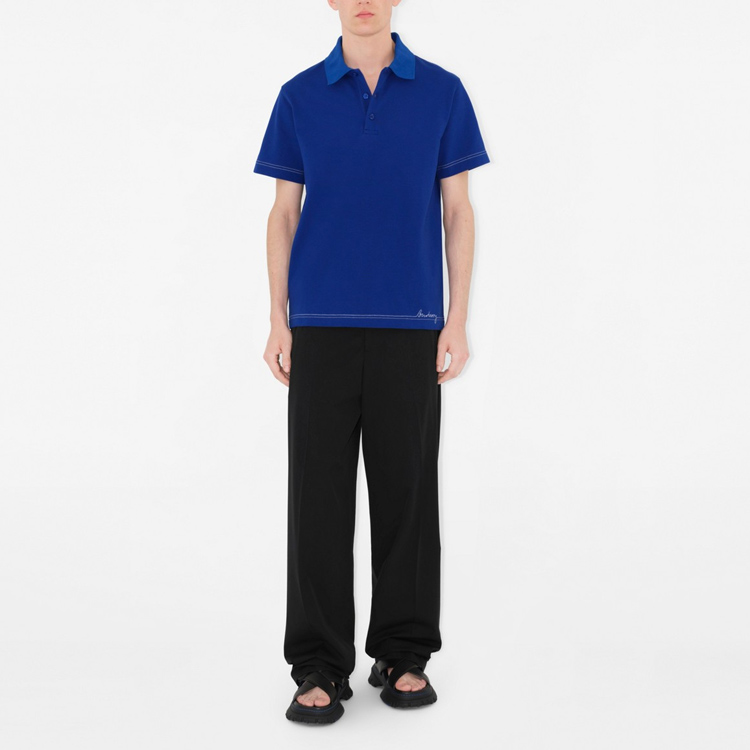 Burberry  Blue Logo Embroidered Short Sleeve Polo Shirt 80904911 圖 4