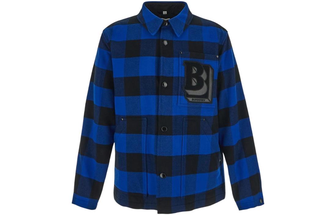Burberry  Blue Logo Patch Check Collared Long Sleeve Shirt. 80487271