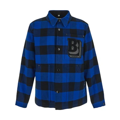 Burberry Blue Logo Patch Check Collared Long Sleeve Shirt. 80487271