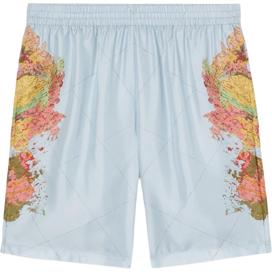 Burberry  Blue Map Print Colorblock Loose Fit Casual Shorts. 80561441