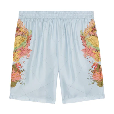 Burberry Blue Map Print Colorblock Loose Fit Casual Shorts. 80561441
