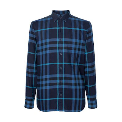 Burberry Blue Plaid Long-Sleeve Button-Up Shirt 40238651