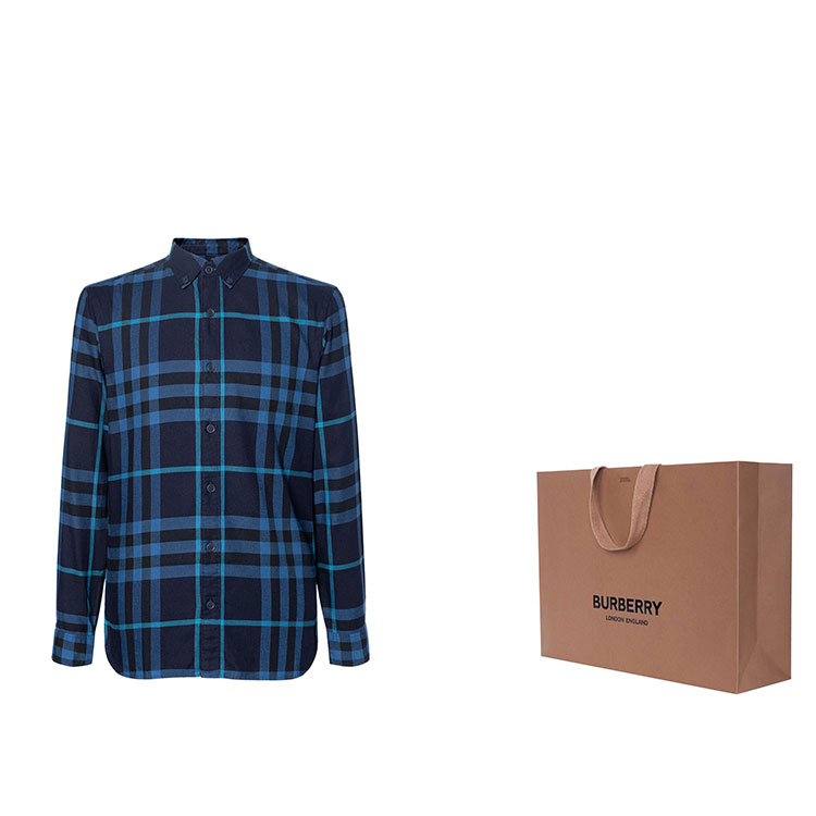 Shop 버버리 블루 체크 긴소매 버튼업 셔츠 40238651