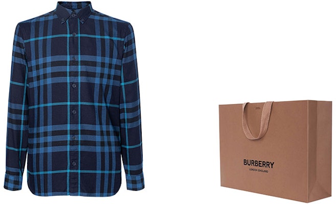 버버리 블루 체크 긴소매 버튼업 셔츠 40238651 Shop 버버리 블루 체크 긴소매 버튼업 셔츠 40238651