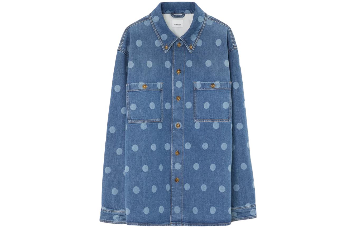 Burberry  Blue Polka Dot Print Denim Jacket with Single-Breasted Collar. 80676411