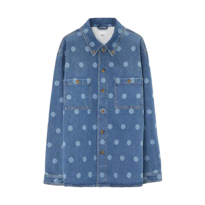 Burberry Blue Polka Dot Print Denim Jacket with Single-Breasted Collar. 80676411