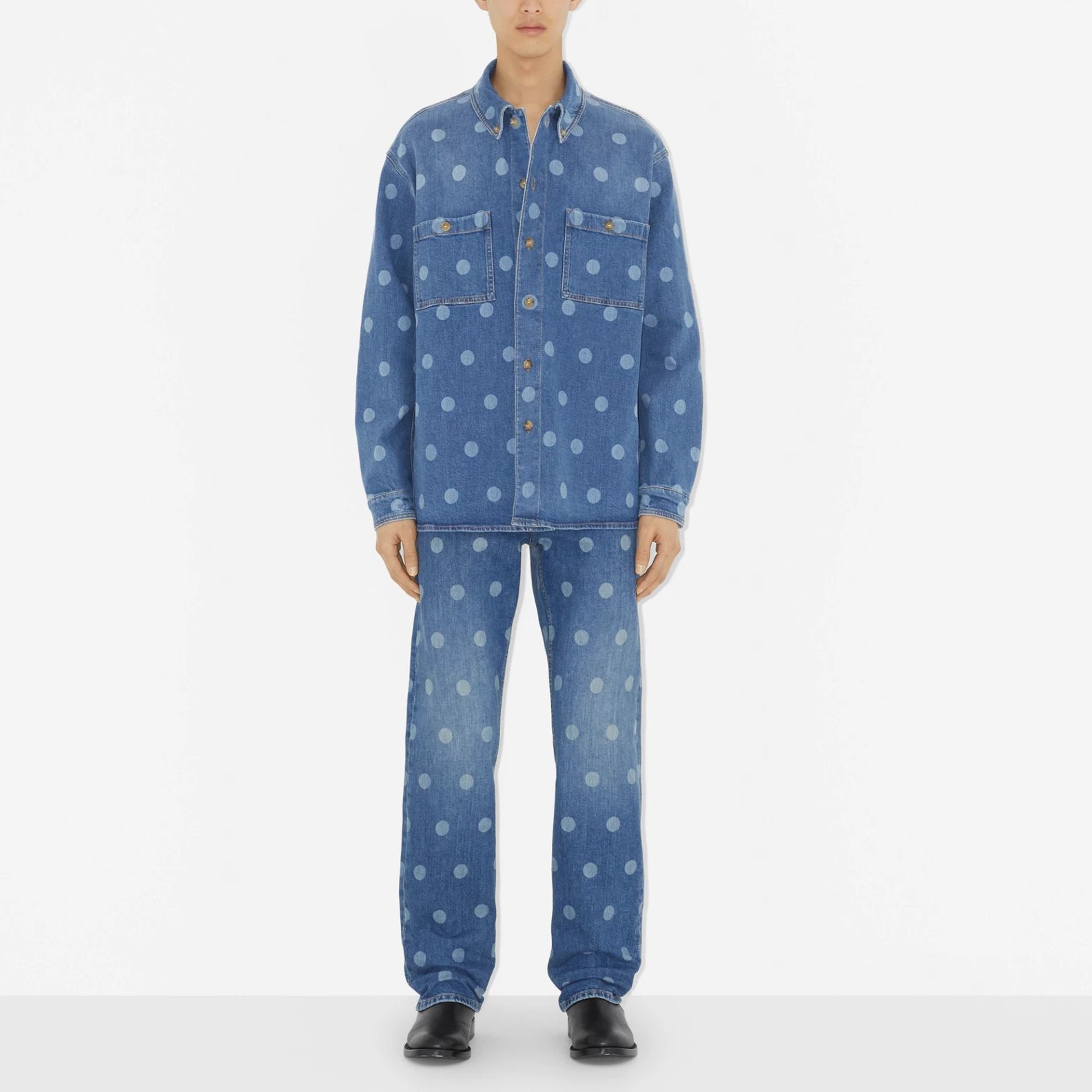 Burberry  Blue Polka Dot Print Denim Jacket with Single-Breasted Collar. 80676411 圖 3