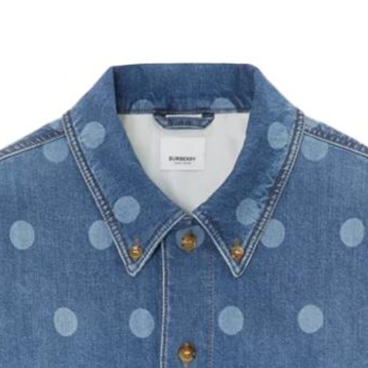 Burberry  Blue Polka Dot Print Denim Jacket with Single-Breasted Collar. 80676411 圖 6