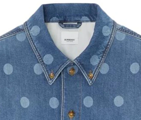 Burberry Blue Polka Dot Print Denim Jacket with Single-Breasted Collar. 80676411 Details for Burberry Blue Polka Dot Print Denim Jacket with Single-Breasted Collar. 80676411