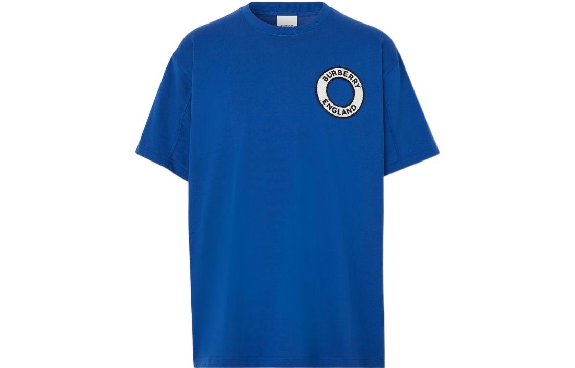 Burberry  Blue Round Embroidered Casual Short-Sleeve T-Shirt. 80614041